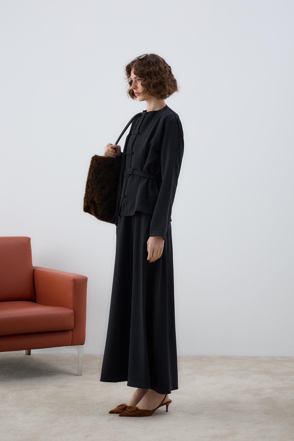 New Sofia Sosis Biyeli İçlik Elbiseli Takım SİYAH