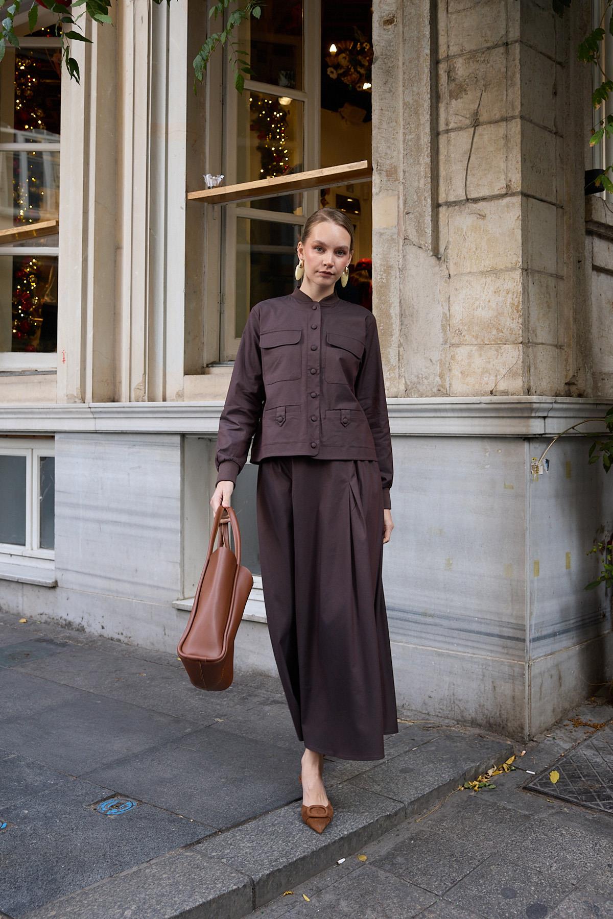 Opera Ribanalı Pileli Etekli Takım KAHVERENGİ