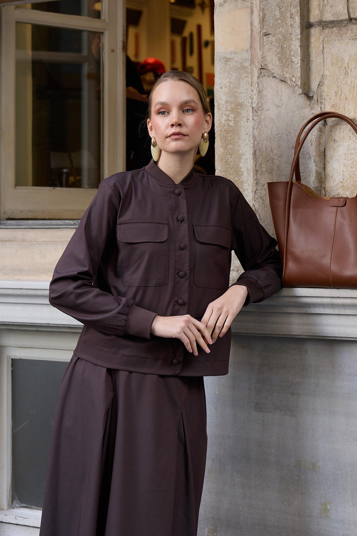 Opera Ribanalı Pileli Etekli Takım KAHVERENGİ