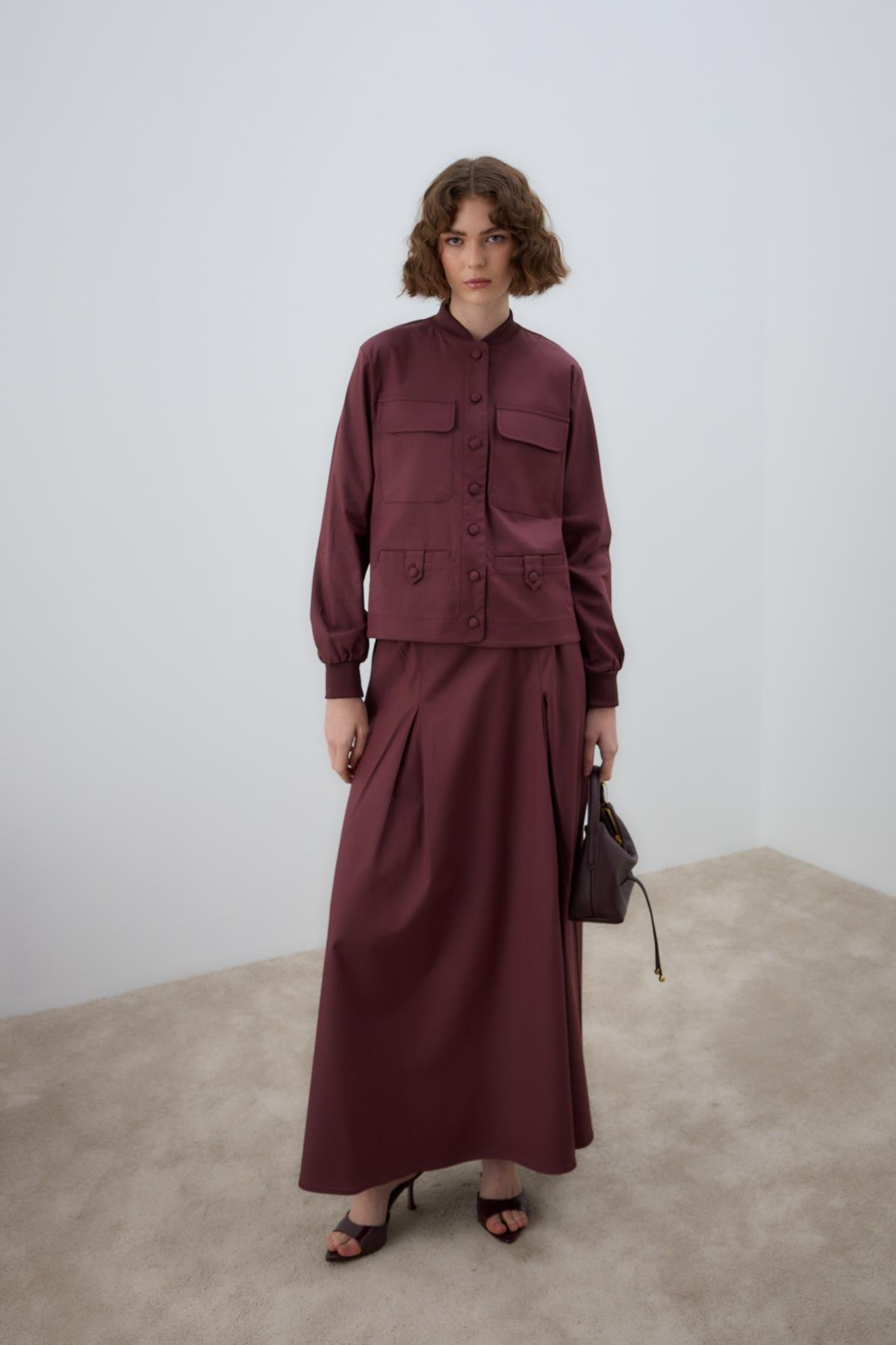 Opera Ribanalı Pileli Etekli Takım MÜRDÜM