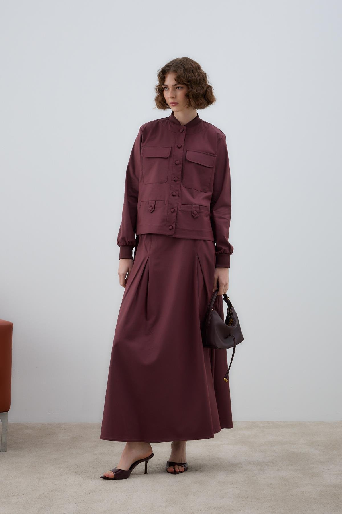 Opera Ribanalı Pileli Etekli Takım MÜRDÜM