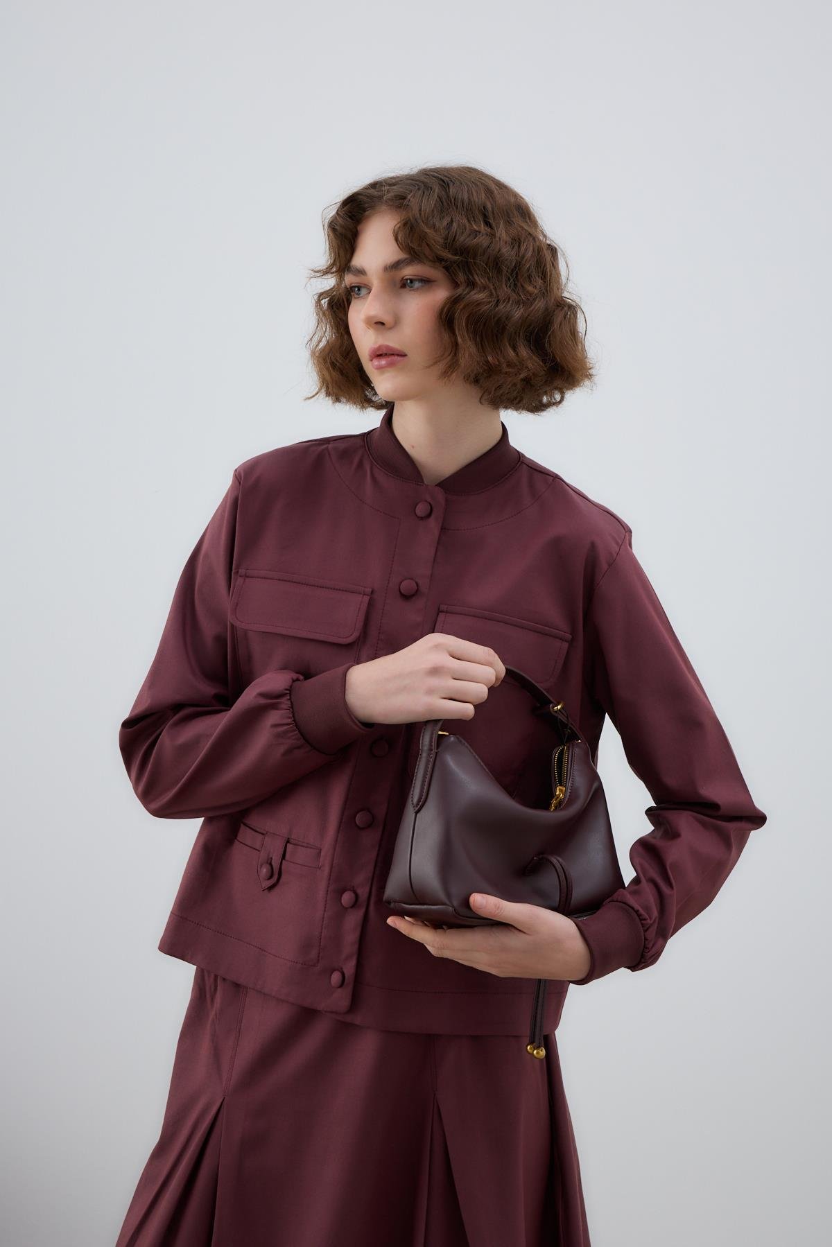 Opera Ribanalı Pileli Etekli Takım MÜRDÜM