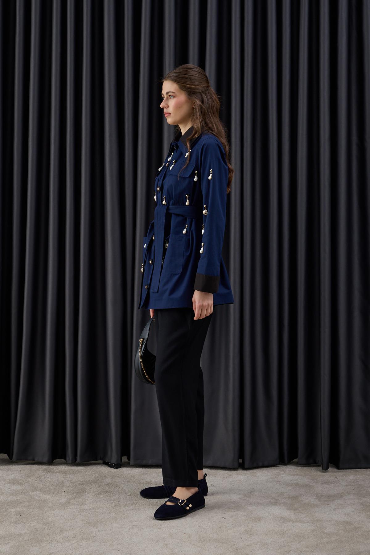 Parka Düğmeli Özel Aksesuarlı Parka LACİVERT