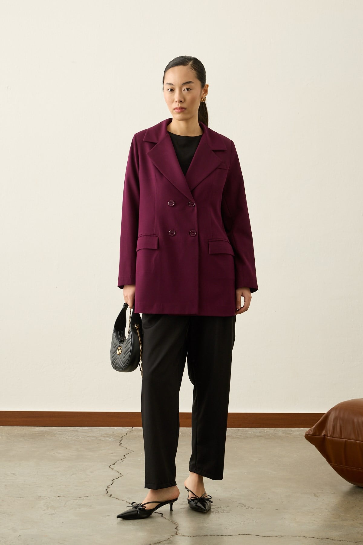 Poliviskon Blazer Düğmeli Ceket MÜRDÜM