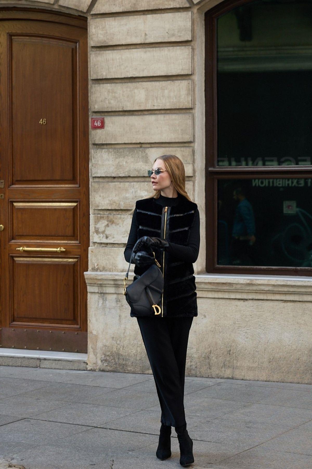 Premium Deri ve Kürk Detaylı Yelek SİYAH