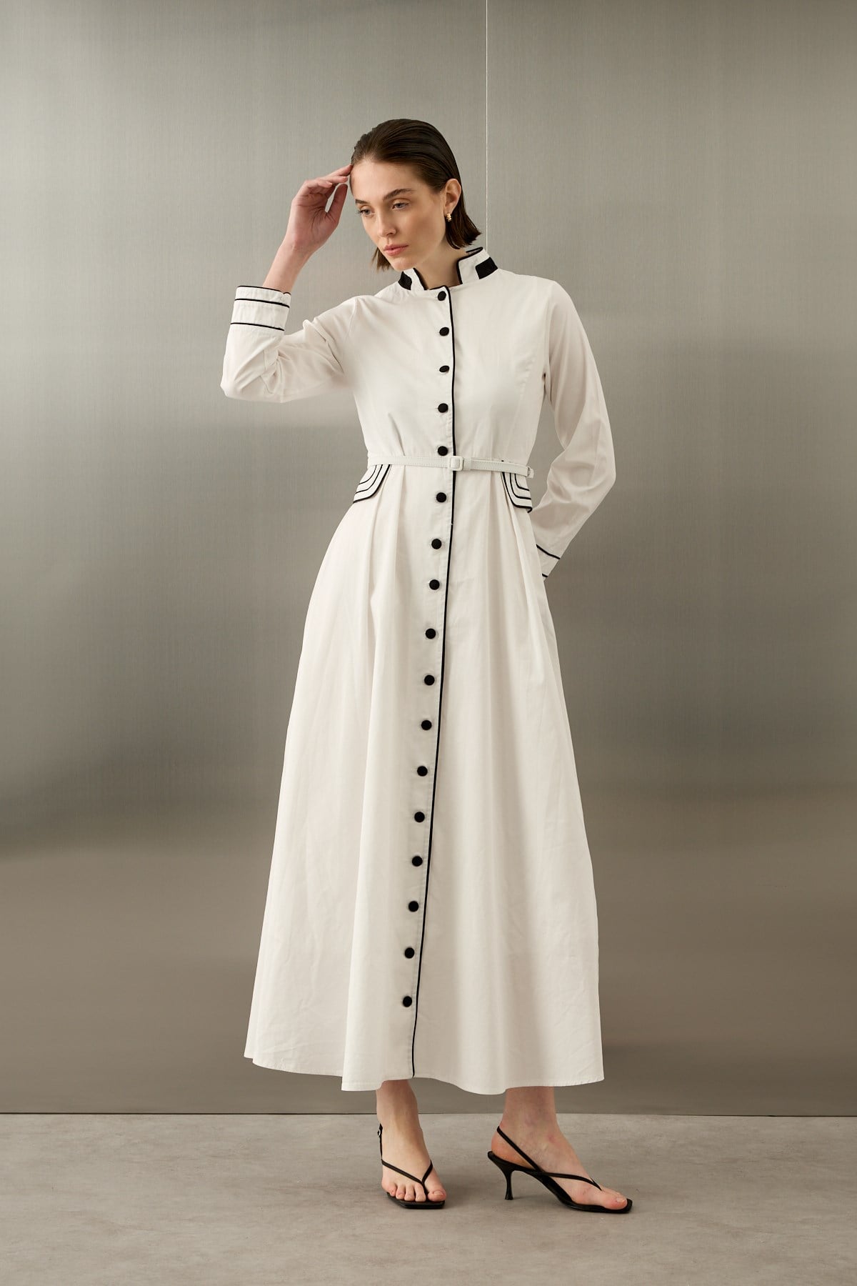 Queen Gabardin Kumaşlı Pamuklu Elbise BEYAZ