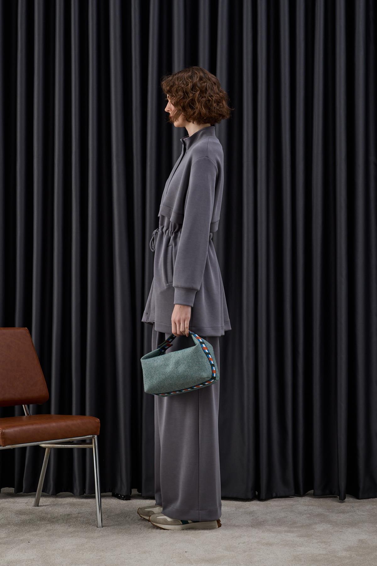 Seul Fleto Cepli Kuşaklı Eşofman Pantolonlu Takım GRİ