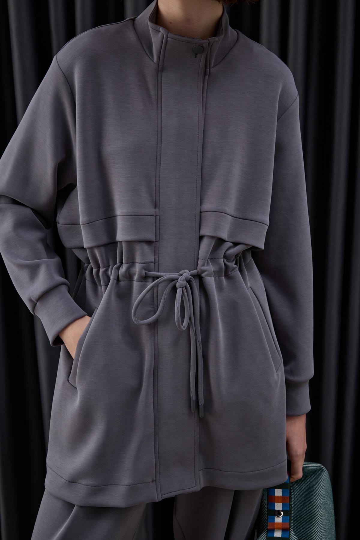 Seul Fleto Cepli Kuşaklı Eşofman Pantolonlu Takım GRİ