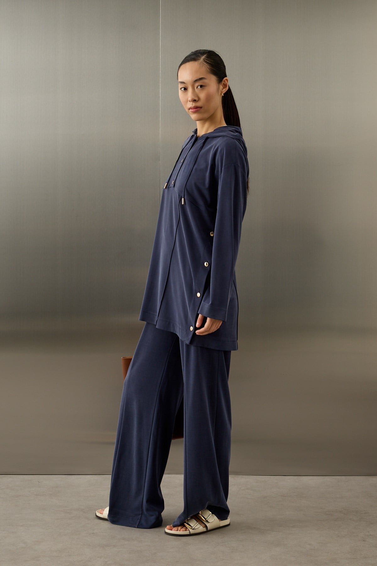 Stone Örme Rayon Eşofman Pantolonlu Takım LACİVERT