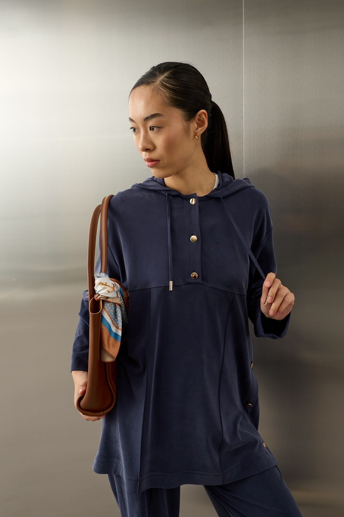 Stone Örme Rayon Eşofman Pantolonlu Takım LACİVERT