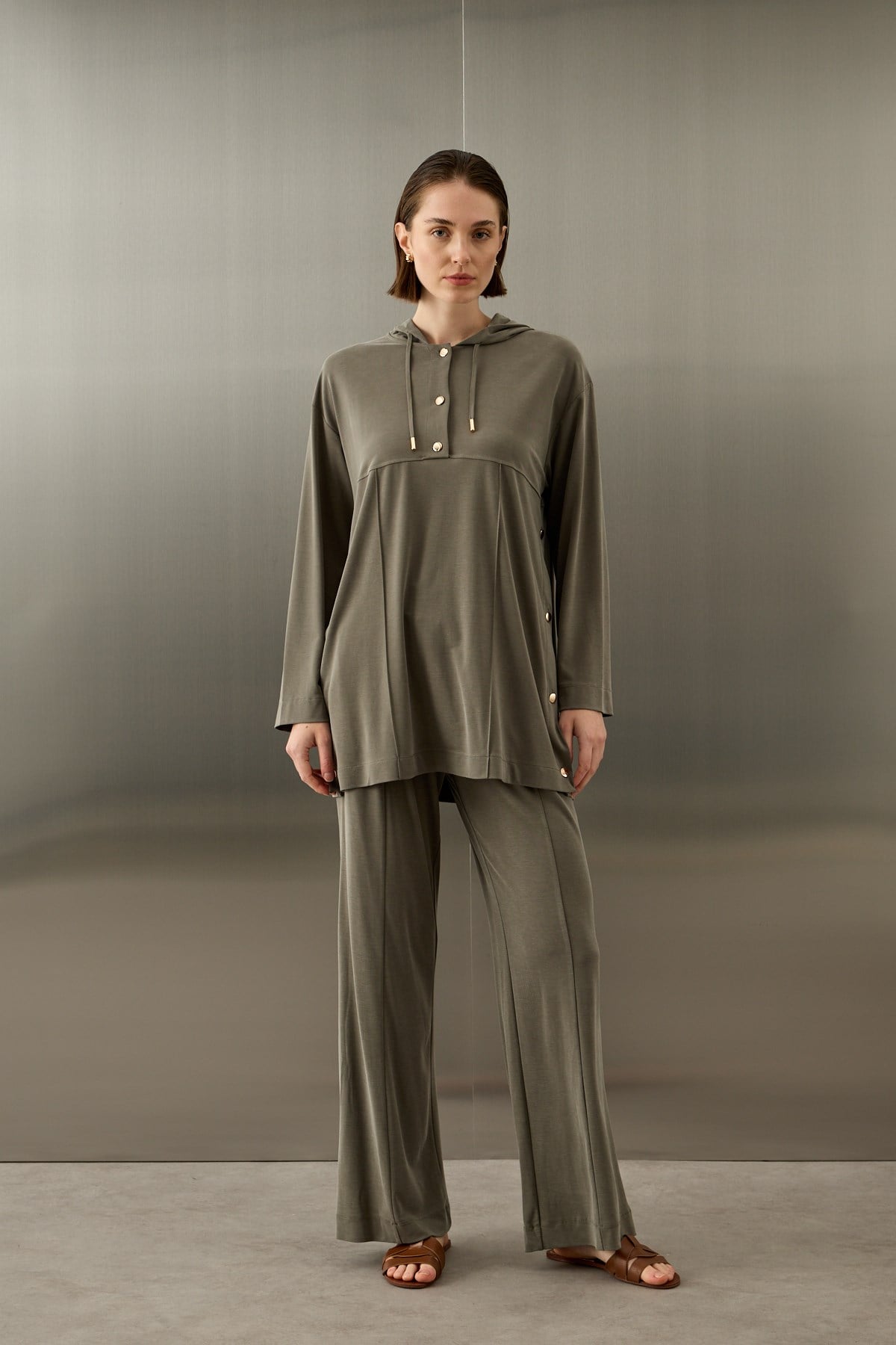 Stone Örme Rayon Eşofman Pantolonlu Takım HAKİ