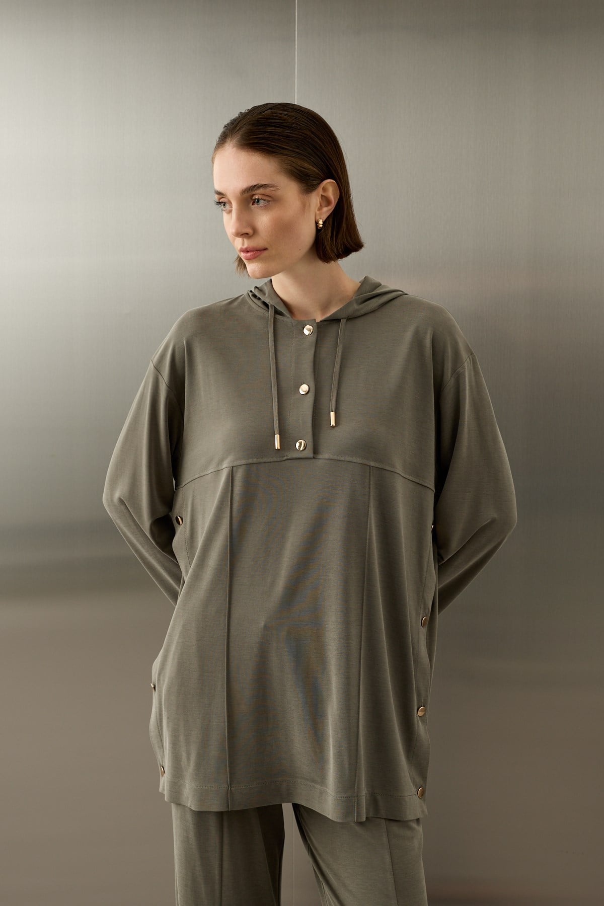 Stone Örme Rayon Eşofman Pantolonlu Takım HAKİ