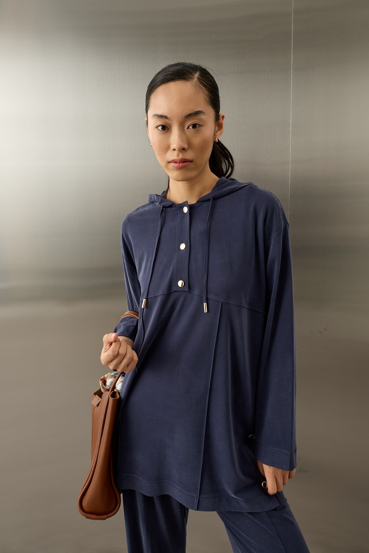 Stone Örme Rayon Eşofman Pantolonlu Takım LACİVERT