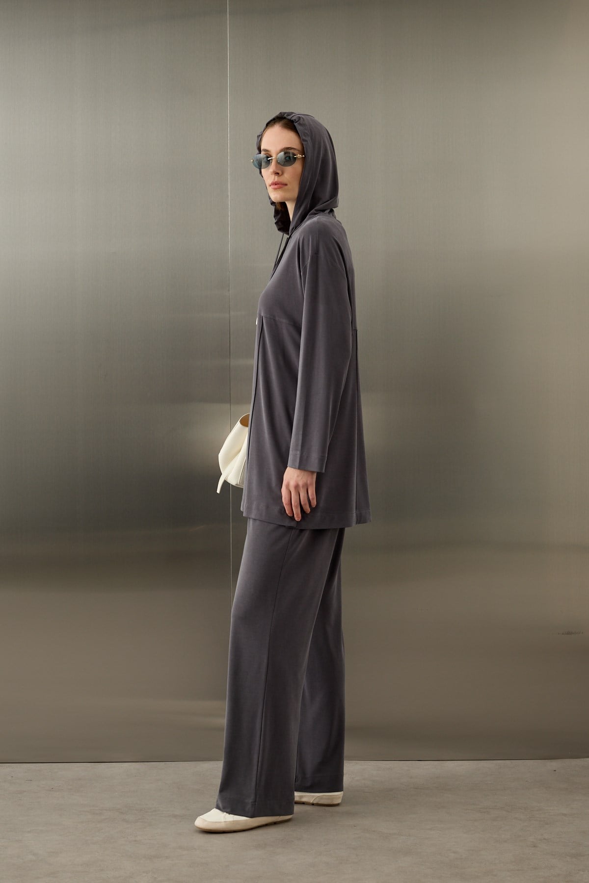 Stone Örme Rayon Eşofman Pantolonlu Takım GRİ