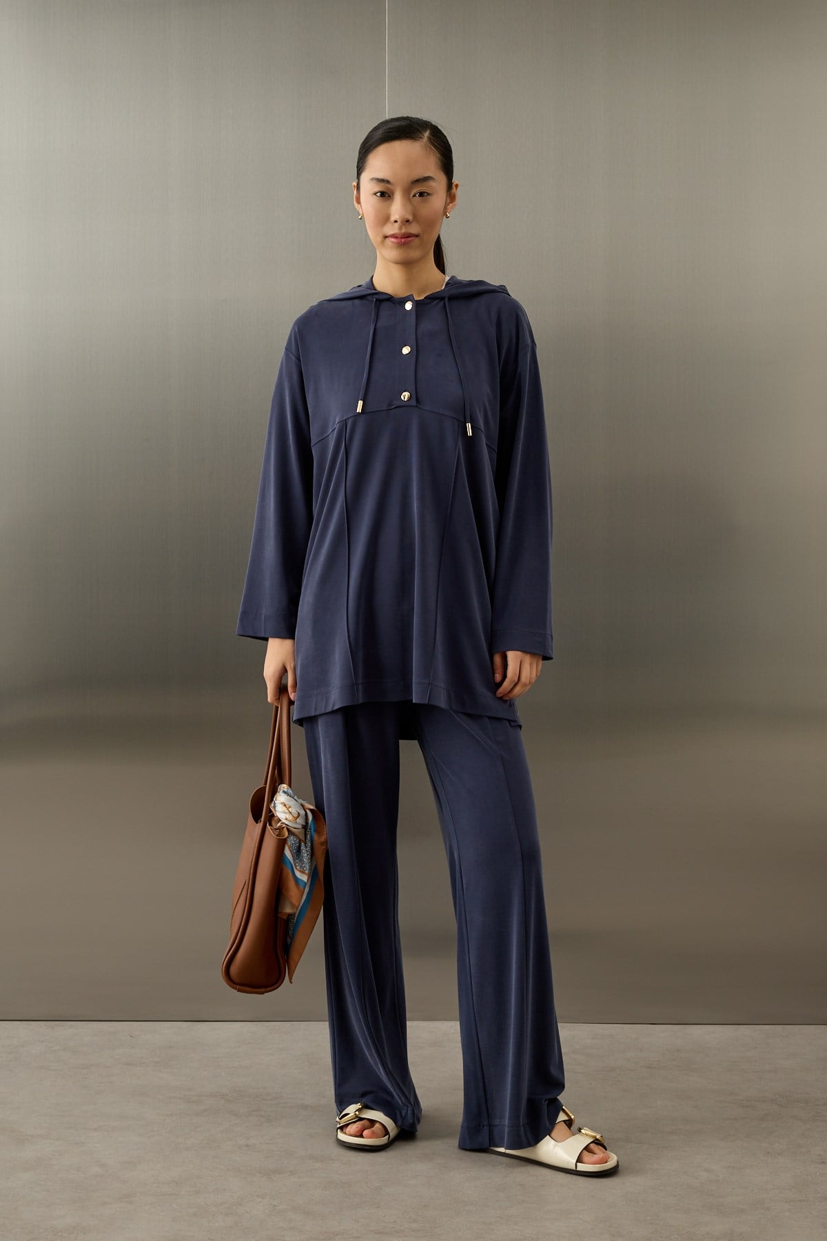 Stone Örme Rayon Eşofman Pantolonlu Takım LACİVERT