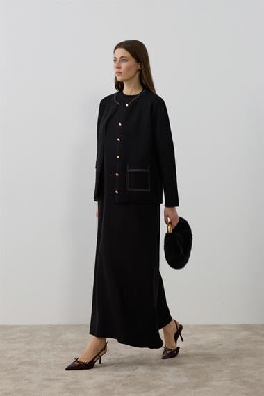 Adela Dikiş Detaylı Triko İçlik Elbiseli Takım SİYAH