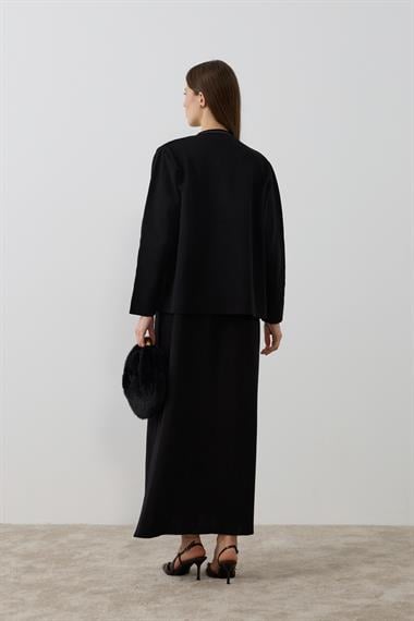 Adela Dikiş Detaylı Triko İçlik Elbiseli Takım SİYAH