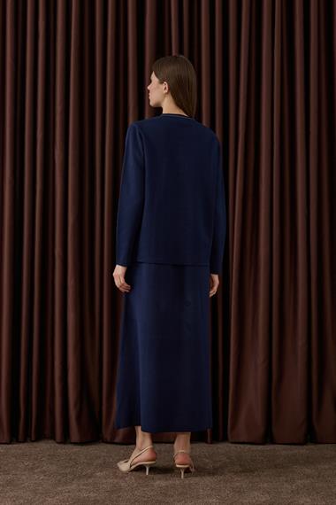 Adela Dikiş Detaylı Triko İçlik Elbiseli Takım LACİVERT