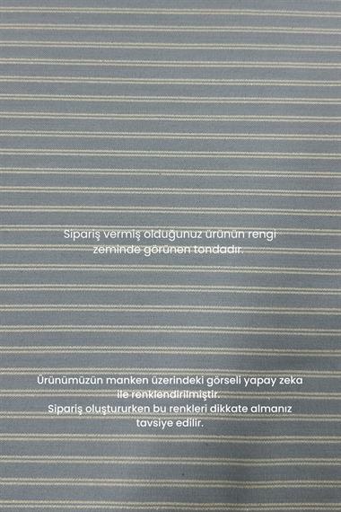 Adesya Kontrast Renkli Biyeli Çizgili Gömlek MAVİ