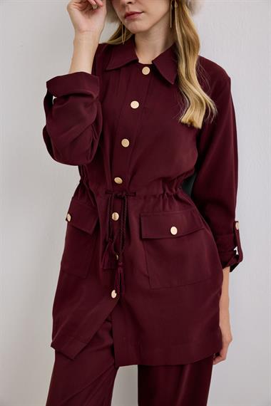 Adrian Düğmeli ve Püskül Kemerli Pantolonlu Takım MÜRDÜM