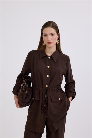 Adrian Düğmeli ve Püskül Kemerli Pantolonlu Takım KAHVERENGİ