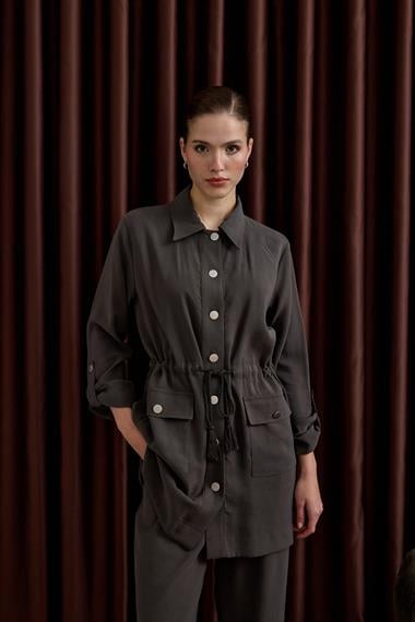 Adrian Düğmeli ve Püskül Kemerli Pantolonlu Takım ANTRASİT