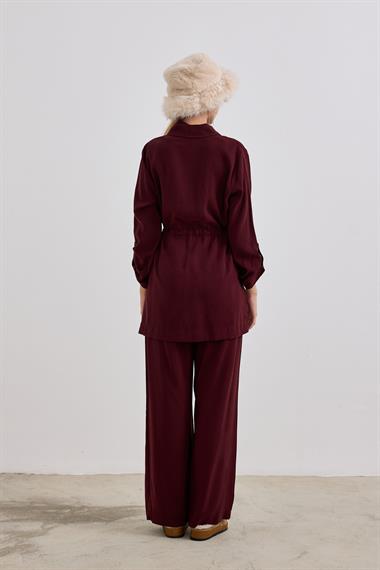 Adrian Düğmeli ve Püskül Kemerli Pantolonlu Takım MÜRDÜM