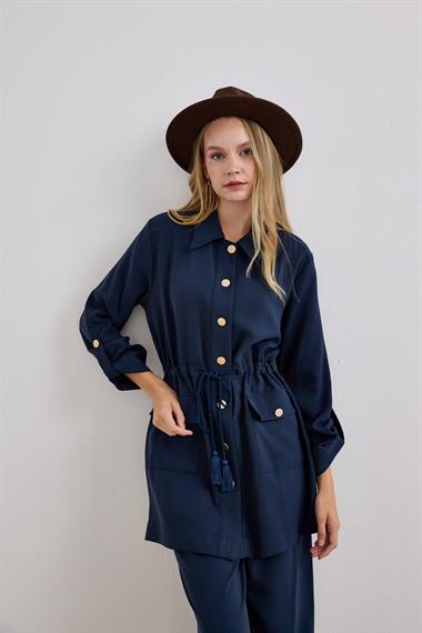 Adrian Düğmeli ve Püskül Kemerli Pantolonlu Takım LACİVERT