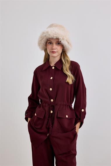 Adrian Düğmeli ve Püskül Kemerli Pantolonlu Takım MÜRDÜM