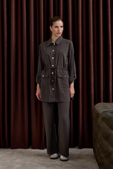 Adrian Düğmeli ve Püskül Kemerli Pantolonlu Takım ANTRASİT