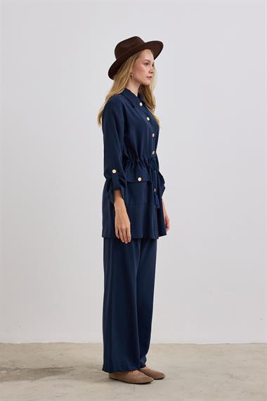 Adrian Düğmeli ve Püskül Kemerli Pantolonlu Takım LACİVERT