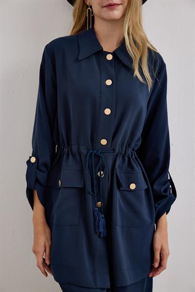 Adrian Düğmeli ve Püskül Kemerli Pantolonlu Takım LACİVERT