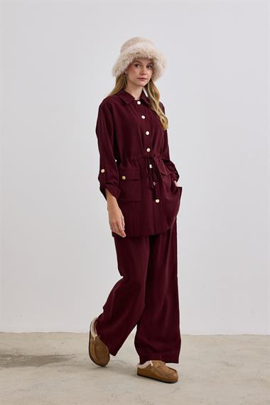 Adrian Düğmeli ve Püskül Kemerli Pantolonlu Takım MÜRDÜM