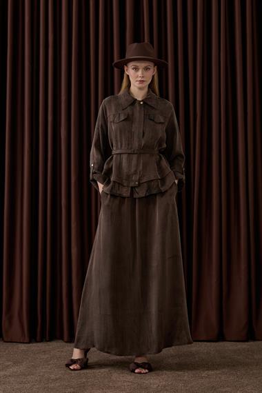 Alice Jakar Garnili Kemerli Etekli Takım KAHVERENGİ