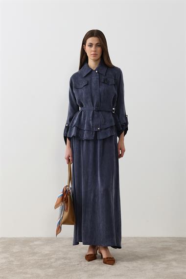 Alice Jakar Garnili Kemerli Etekli Takım LACİVERT