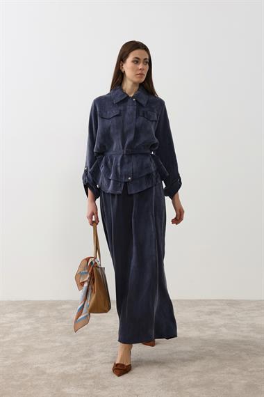 Alice Jakar Garnili Kemerli Etekli Takım LACİVERT