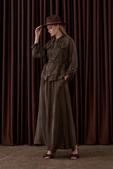 Alice Jakar Garnili Kemerli Etekli Takım KAHVERENGİ