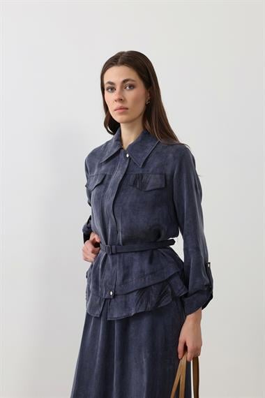 Alice Jakar Garnili Kemerli Etekli Takım LACİVERT