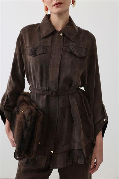 Alice Jakar Garnili Kemerli Pantolonlu Takım KAHVERENGİ