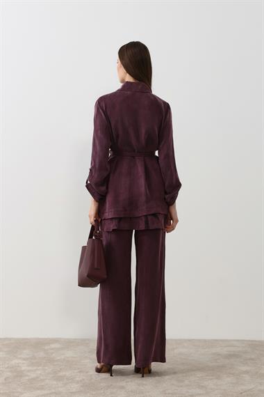 Alice Jakar Garnili Kemerli Pantolonlu Takım MÜRDÜM