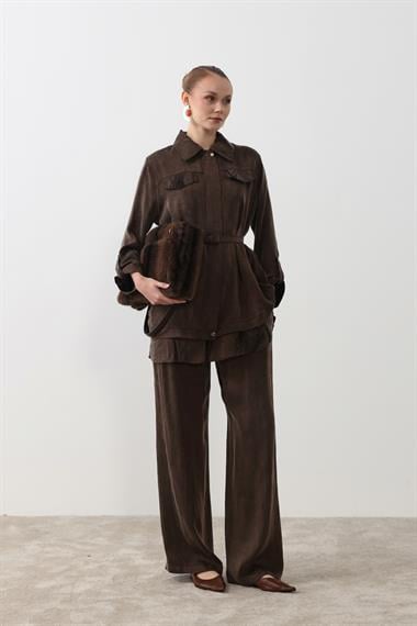 Alice Jakar Garnili Kemerli Pantolonlu Takım KAHVERENGİ