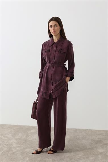 Alice Jakar Garnili Kemerli Pantolonlu Takım MÜRDÜM