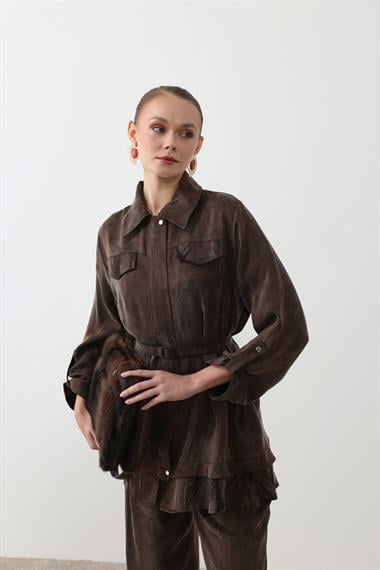 Alice Jakar Garnili Kemerli Pantolonlu Takım KAHVERENGİ