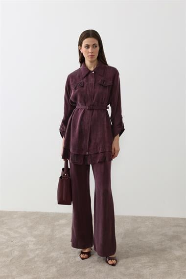 Alice Jakar Garnili Kemerli Pantolonlu Takım MÜRDÜM