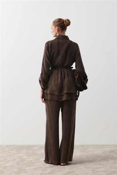 Alice Jakar Garnili Kemerli Pantolonlu Takım KAHVERENGİ