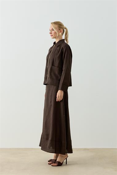 ALICIA KETEN ETEKLİ TAKIM KAHVERENGİ