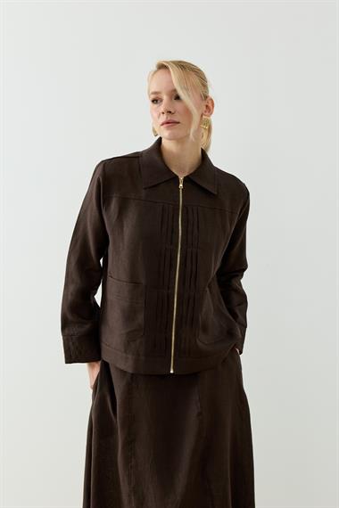 ALICIA KETEN ETEKLİ TAKIM KAHVERENGİ