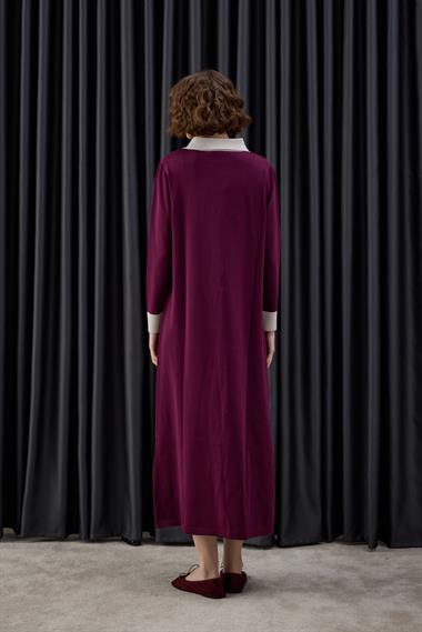 Amanda Deri Kemerli Çift Renk Triko Elbise MÜRDÜM