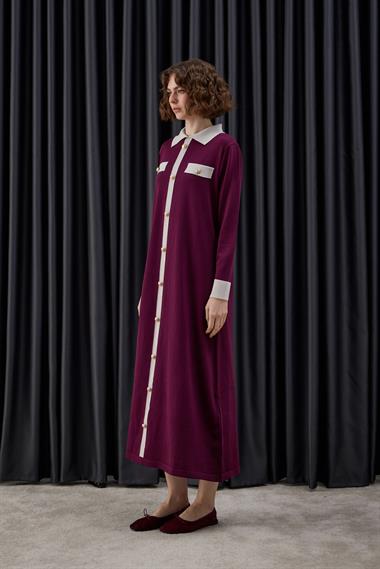 Amanda Deri Kemerli Çift Renk Triko Elbise MÜRDÜM