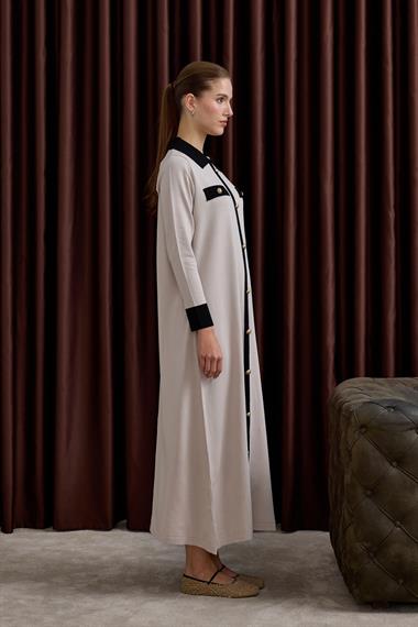 Amanda Deri Kemerli Çift Renk Triko Elbise TAŞ